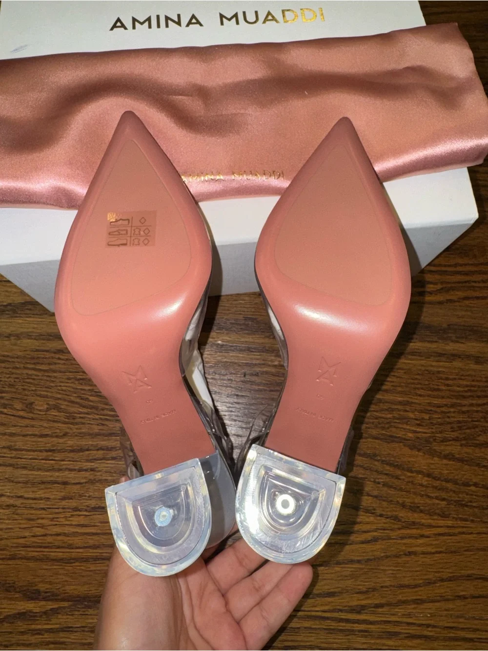 Size 40 Amina Muaddi Holli Glass Sling 95 Transparent PVC Heels